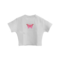 Pink Butterfly - Burger Bae Round Neck Crop Baby Tee For Women