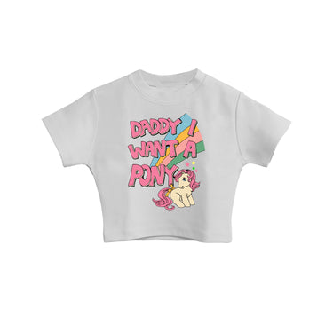 Daddy I want pony : Burger Bae Round Neck Crop Baby Tee For Women