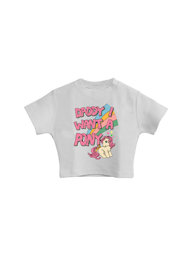Daddy I want pony : Burger Bae Round Neck Crop Baby Tee For Women