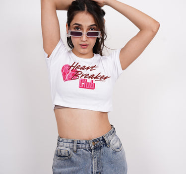 Heart Breaker : Burger Bae Round Neck Crop Baby Tee For Women