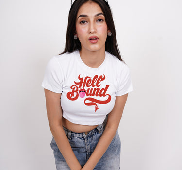 Hell Bound : Burger Bae Round Neck Crop Baby Tee For Women