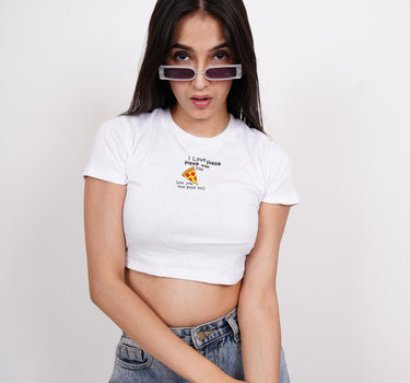 I Love Pizza : Burger Bae Round Neck Crop Baby Tee For Women