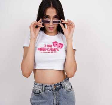 I Love Playing Mind Games : Burger Bae Round Neck Crop Baby Tee For Women