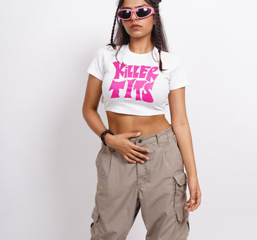 Killer T*ts : Burger Bae Round Neck Crop Baby Tee For Women