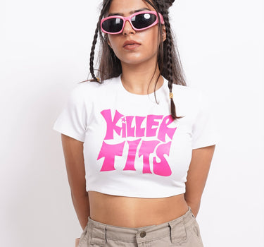 Killer T*ts : Burger Bae Round Neck Crop Baby Tee For Women