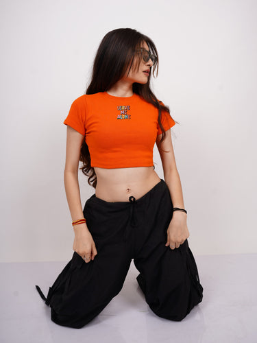 Leave Me Alone : Burger Bae Round Neck Crop Baby Tee For Women