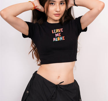 Leave Me Alone : Burger Bae Round Neck Crop Baby Tee For Women