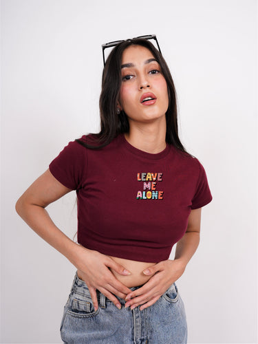 Leave Me Alone : Burger Bae Round Neck Crop Baby Tee For Women