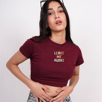 Leave Me Alone - Burger Bae Round Neck Crop Baby Tee For Women