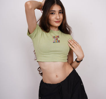 Leave Me Alone : Burger Bae Round Neck Crop Baby Tee For Women