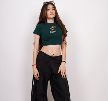 Leave Me Alone : Burger Bae Round Neck Crop Baby Tee For Women