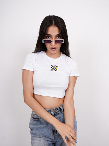 I Want My MTV Check : Burger Bae Round Neck Crop Baby Tee For Women