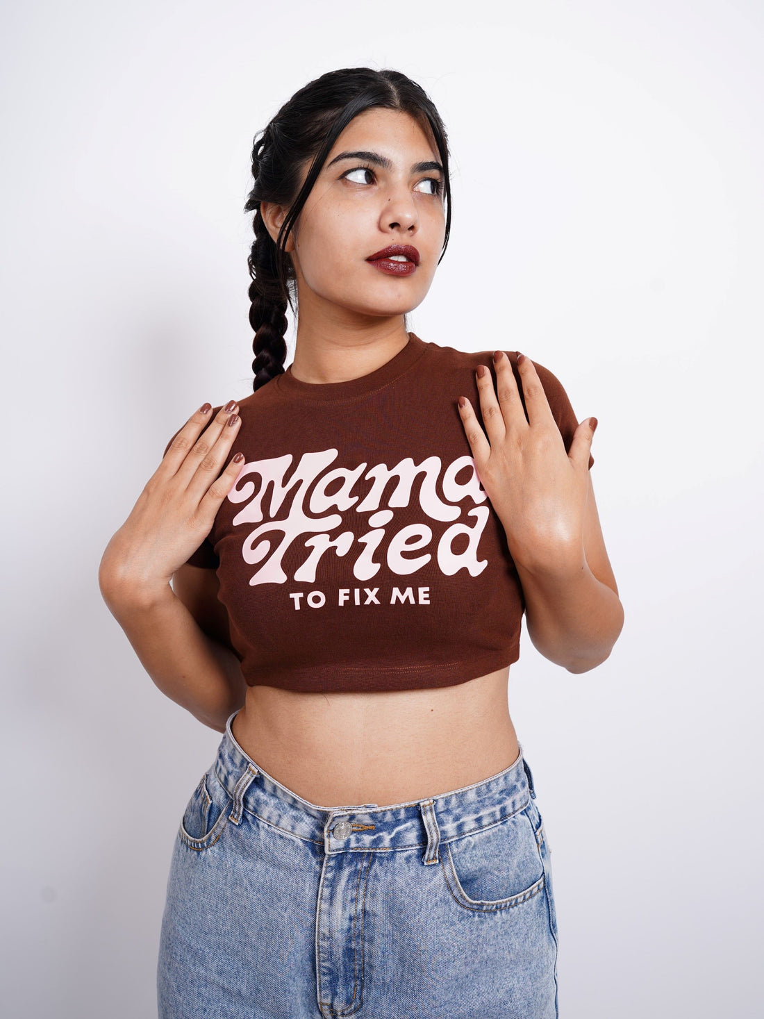 Mama tried to fix me - Burger Bae Round Neck Crop Baby Tee For Women