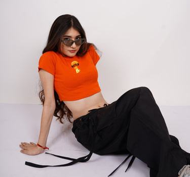 Orange Blossom : Burger Bae Round Neck Crop Baby Tee For Women