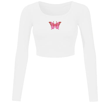 Pink Butterfly : Burger Bae Round Neck Y2k Top For Women