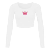 Pink Butterfly - Burger Bae Round Neck Y2k Top For Women