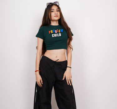Problem Child : Burger Bae Round Neck Crop Baby Tee For Women