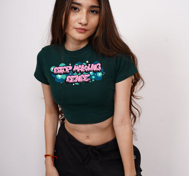 Stop Making Sense : Burger Bae Round Neck Crop Baby Tee For Women