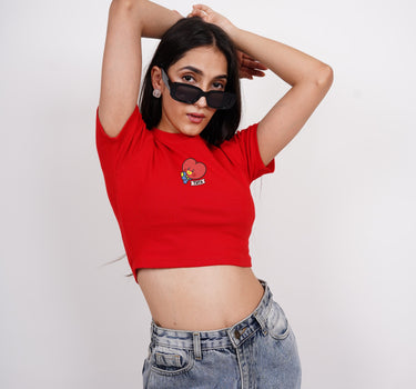 Tata BT21 : Burger Bae Round Neck Crop Baby Tee For Women