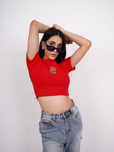 Tata BT21 : Burger Bae Round Neck Crop Baby Tee For Women