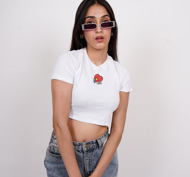 Tata BT21 : Burger Bae Round Neck Crop Baby Tee For Women