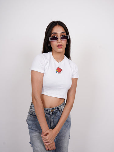 Tata BT21 : Burger Bae Round Neck Crop Baby Tee For Women