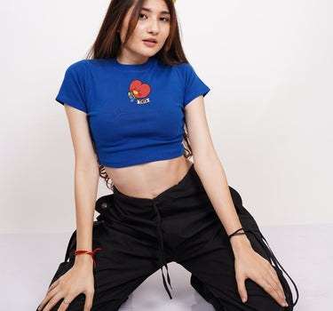Tata BT21 : Burger Bae Round Neck Crop Baby Tee For Women