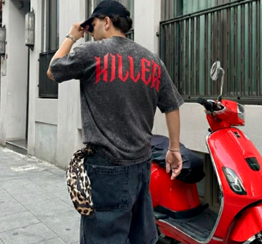 Midnight Killer Acid Wash Drop Sleeved Tee for Men & Women