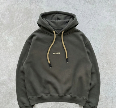 Ash Grey : Ye Burger Logo Heavyweight Baggy Hoodie For Men and Women