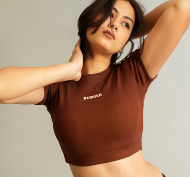 Minimal Burger logo : Round Neck Baby Tee for Women