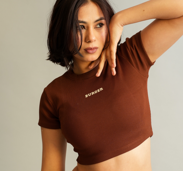 Minimal Burger logo : Round Neck Baby Tee for Women