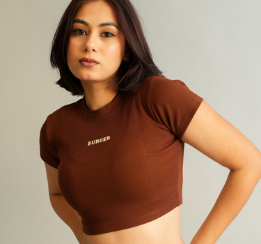 Minimal Burger logo : Round Neck Baby Tee for Women