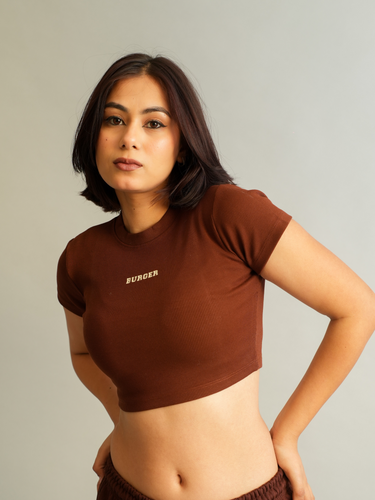 Minimal Burger logo : Round Neck Baby Tee for Women