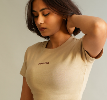 Minimal Burger logo : Round Neck Baby Tee for Women