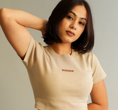 Minimal Burger logo : Round Neck Baby Tee for Women
