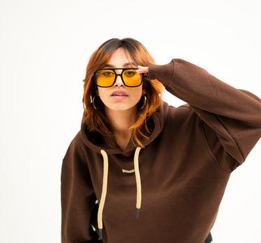 Dark Brown : Ye Burger Logo Heavyweight Baggy Hoodie For Men and Women
