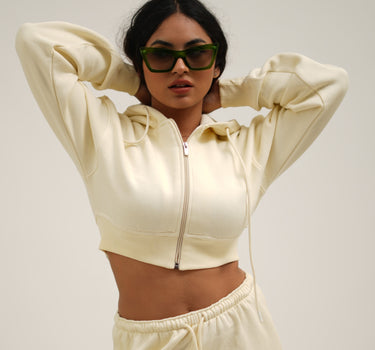 Bomber crop jacket with zip and cap For Women