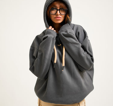 Ash Grey : Ye Burger Logo Heavyweight Baggy Hoodie For Men and Women