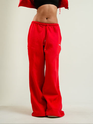 Red Long Flare Bomber pants For Women