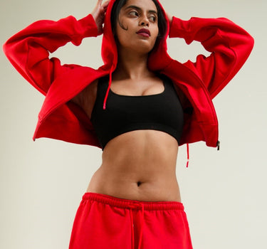 Bomber crop jacket with zip and cap For Women