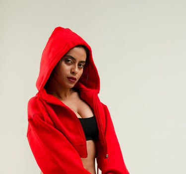 Bomber crop jacket with zip and cap For Women