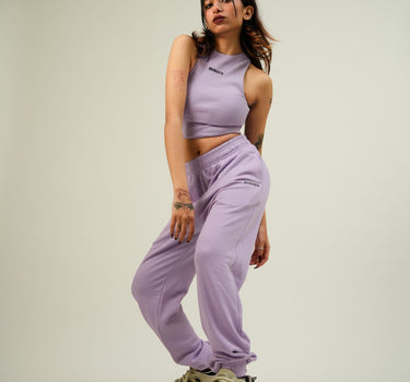 Lavender Burger Co ord Set (Racer + Gather Track) For Women