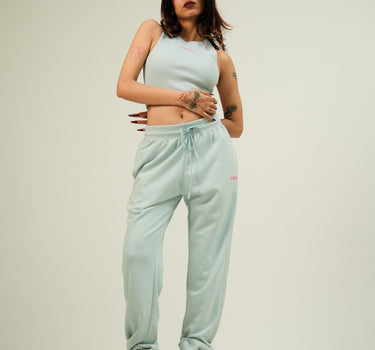 Pastel Sky Blue Burger Co ord Set (Racer + Gather Tracks) For Women