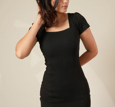 Veronica Dress (Women Bodycon Square Neck Dress) : Black For Women