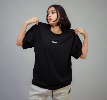 Minimal Burger Logo : Round Neck Drop Sleeved Tee For Men and Women