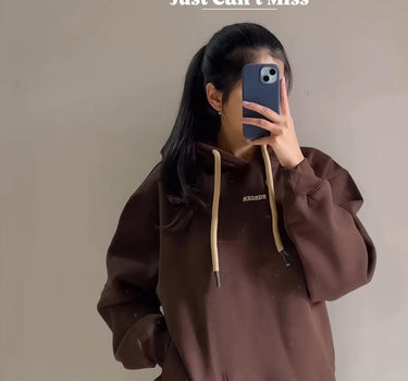 Dark Brown : Ye Burger Logo Heavyweight Baggy Hoodie For Men and Women