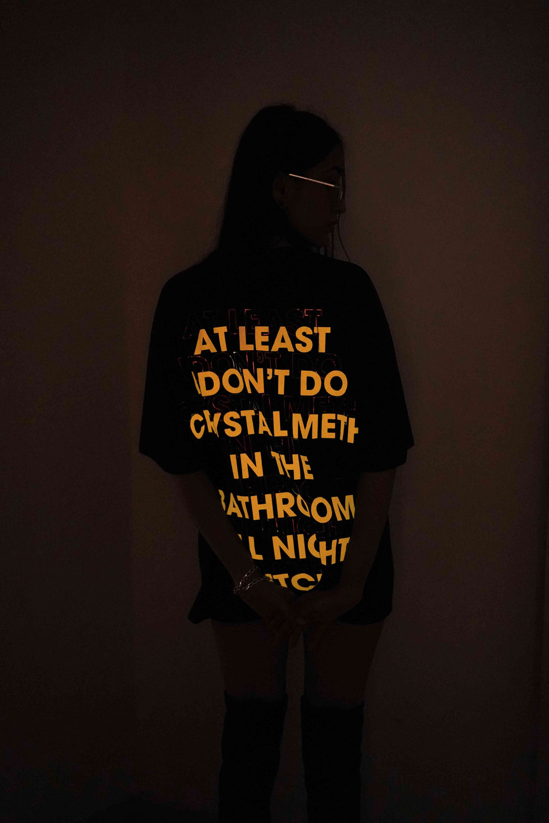 All Night - (Orange Glow) Black Drop-Sleeved Unisex Tee