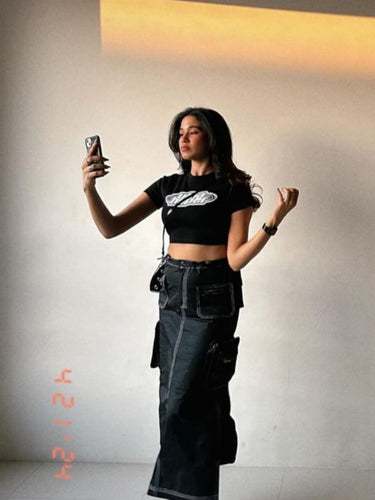 Ultra hyper : Burger Bae Round Neck Crop Baby Tee For Women