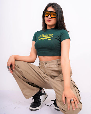 Awesome - Burger Bae Round Neck Crop Baby Tee - BurgerBae