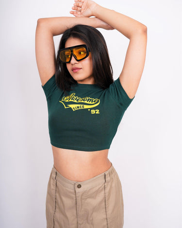 Awesome - Burger Bae Round Neck Crop Baby Tee - BurgerBae